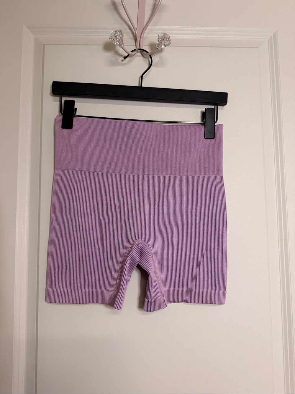 Colsie Ribbed High-Waist Bike Shorts in Lavender